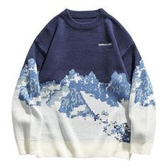 Top Streetwear Brands, Pull Oversize, Embroidery Sweater, Graphic Sweaters, Snow Mountain, Moda Vintage, Pattern Sweater, Mode Vintage, Streetwear Women