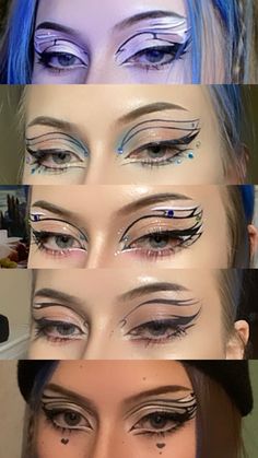 Graphic Eyeliner With Rhinestones, Unique Makeup, Eye Makeup Designs, Edgy Makeup