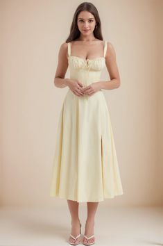 Olivia Mark - Solid Color Stylish and Seductive Sleeveless Dress Pale Yellow Dresses, Terry Cloth Dress, Yellow Dresses, Dress Collar, Brown Outfit, Pale Yellow, Types Of Skirts, Collar Dress, Olivia Mark