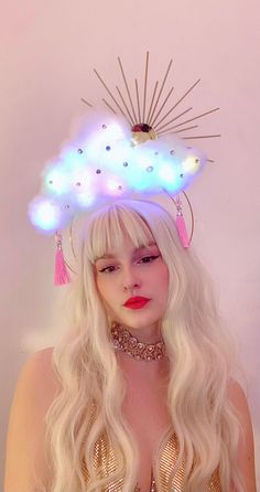 Gorgeous festival headdress, Perfect for making you feel fabulous and steal the spotlight.  This crown is called the cloud crown and has two ribbons attached to the headdband for more stability. ⭐🌟 Tassels are customisable. Please select a colour for them 🥰💕. Colour may vairy on availability. Please make sure to check your messages so I can further assist you on shades of coloured tassels. If no answer is given I will choose the shade closest to it.  If you need to get threw to me as soon as Mystical Crown Costume Hats And Headpieces For Party, Mystical Crown Costume Hat For Parties, Fantasy Festival Costume Hats And Headpieces In Gold, Fantasy Gold Costume Hats And Headpieces For Festival, Fantasy Festival Costume Hat In Gold, Fantasy Style Gold Costume Hat For Festivals, Whimsical Crown Headband For Festivals, Whimsical Crown-shaped Headband For Festivals, Bohemian Crown Hair Accessories For Festivals