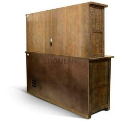 an old wooden desk with drawers on the top and bottom, against a white background