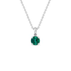 This pendant has a wear-forever style. It holds one Round Shape Emerald on a polished bail. Underneath the colored gem is a hidden halo of lab-grown diamonds. Extremely minimal yet elegant, this pendant has what it takes to be your daily go-to accessory. Classic Birthstone Necklace With Round Gemstone Pendant, Classic Birthstone Necklace With Round Pendant, Classic Gemstone Birthstone Necklace, Classic Solitaire Gemstone Necklace With Round Pendant, Emerald Jewelry With Brilliant Cut Round Stone, White Gold Sterling Silver May Birthstone Necklace, May Birthstone Necklace In White Gold And Sterling Silver, White Gold Solitaire Necklace With Birthstone, White Gold Solitaire Necklace With Birthstone Pendant