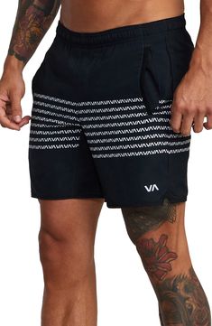 Stretchy, sweat-wicking fabric keeps up with you at any intensity in athletic shorts that block odors while they give you freedom of movement in any activity. 7 1/2" inseam; 24" leg opening; 11 1/2" front rise; 15 1/2" back rise (size Medium) Elastic waist Front welt pockets Moisture-wicking fabric engineered for dryness and comfort Antimicrobial fabric engineered to inhibit the growth of odor-causing germs 88% polyester, 12% elastane Machine wash, tumble dry Imported Black Athletic Shorts With Elastic Waistband For Running, Black Nylon Swim Trunks For Workout, Workout Black Nylon Swim Trunks, Black Moisture-wicking Swim Trunks For Training, Black Sportswear Swim Trunks For Workout, Black Stretch Swim Trunks Sporty Style, Sporty Black Stretch Swim Trunks, Black Go-dry Swim Trunks For Gym, Sporty Black Swim Trunks For Sports