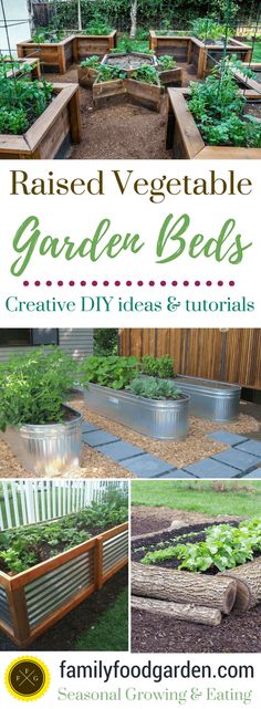 raised vegetable garden beds with text overlay that reads raised vegetable garden beds creative diy ideas and tips