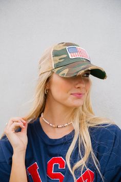 This hat is perfect for the beach, gym, a hike, or just to cover up a bad hair day. We won't judge. Beach Gym, Patch Hat, Flag Patches, Bad Hair Day, Bad Hair, Hair Day, A Bad, Camo, The Beach