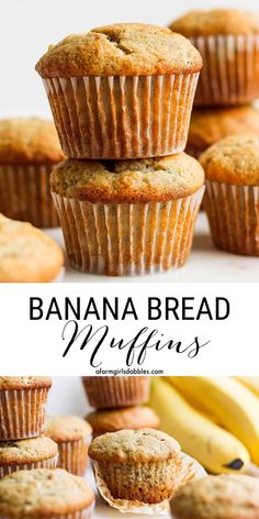 banana bread muffins stacked on top of each other