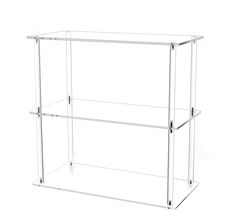 a clear shelf with three shelves on each side