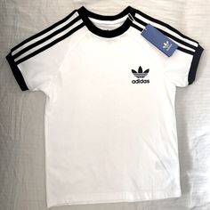 Nwt Xs Boys Tee Adidas Tee, Stripe Tee, Adidas White, Adidas Shirt, Boy Tees, Jd Sports, White Adidas, Striped Tee, Black Adidas