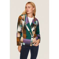 Multicolor crepe (100% Tencel™ Lyocell). Blazer. Long sleeves. Collar. Front button closure. 25" from shoulder to hemline. Imported. Curated Closet, Odense, Rent The Runway, Closet Designs, Double Breasted Jacket, Elk, Double Breasted, Blazer, Collar