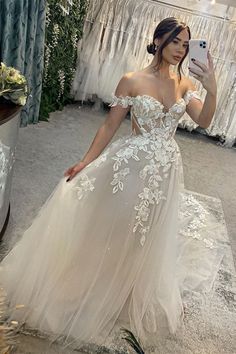 Elegant Long A-line Off-the-shoulder Sweetheart Appliques Glitter Wedding Dress Off Shoulder Tulle, Glitter Wedding Dress, Embroidered Wedding Dress, Pretty Wedding Dresses, Sophisticated Bride, Graduation Dresses, Glitter Wedding, Sweetheart Dress, Long Sleeve Wedding