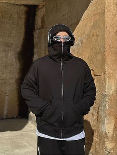 Editor's NotesThis casual zip-up hoodie is topped with balaclava style hood that gives a more street mood. It's cut for oversized silhouette with dropped shoulder seams for comfortable wear. - Balaklava hooded neck- Zip-up fastening- Two front pouch pockets- Drop shoulder- Ribbed cuff with thumbhole- Ribbed hem- Oversized fitMeasurements (in.) One size- Shoulder: 29.1 in.- Chest: 28.3 in. - Sleeve Length: 21.3 in.  - Hem: 26.0 in.  - Total Length: 25.2 in.Model Info: 5' 10.9, 169.8 lbs / Fitting size Top One size, Bottom LComposition & Care- Cotton- Refer to the care labelDesigner- by CLACO Winter Techwear Track Jacket For Streetwear, Urban Winter Track Jacket For Streetwear, Oversized Hip Hop Hoodie For Outdoor, Hooded Techwear Track Jacket For Streetwear, Windproof Hooded Jacket For Fall Streetwear, Windproof Hooded Jacket For Streetwear In Fall, Urban Winter Streetwear Track Jacket, Winter Urban Streetwear Track Jacket, Streetwear Funnel Neck Hoodie With Adjustable Hood