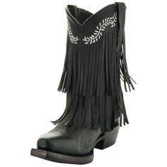 Step out in style with these black snip-toe block heel booties! Featuring western fringe details, these chic booties add a touch of flair to any outfit. Color: Black Heel Type: Block heel Heel Height: 1.75'' / 44.45 mm approx Shalft Height: 8'' / 203.2 mm approx Product measurements were taken using size 8. Please note that measurements may vary by size. Toe: Snip toe Fringe design Pull-on design Handcrafted US sizing. Fits true to size. Cowgirl Boots For Kids, Kids Fringe, Chic Cowgirl, Fringe Cowboy Boots, Boots For Kids, Booties For Women, Boho Cowgirl, Fringe Booties, Fringe Boots