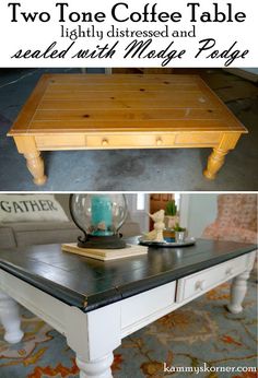 two tone coffee table with black top and white legs