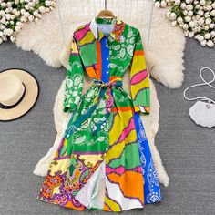 Stylish A line colorblock long-sleeved dress fashion dressFabric: blendedColor: red, pink, green, purpleSize(cm): free size (1inch=2.54cm)length 110cm bust 90cm waist 84cm Office Attire, Dress Fashion, Free Size, Color Blocking, Kimono Top, Fashion Dresses, A Line, Long Sleeve Dress, Womens Dresses