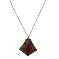 "Vintage Faceted Glass Brass Pendant Necklace (A3389) Size: Chain 18\", Pendant 2\" Color: Gold, Red Condition: Very good vintage Era: Circa 1960s Signed: None Details: Prong-set faceted glass Please look at all the photos, as they are part of the description. I try my best to point out any flaws. Also please remember this is a preloved piece and may show signs of light wear, marks, scratches, etc. I will be posting a lot more jewelry, Keep checking back." Enamel Locket, Brass Pendant Necklace, Brass Pendant, Faceted Glass, Locket Necklace, Remember This, Prong Setting, Jewelry Necklace Pendant, Bangle Bracelets