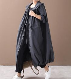 Long Women Casual Hooded Parka Plus Size Coat Jacket ,Custom make service available! Please feel free to contact us if you want custom made for this coat.Materials: cotton blendedMeasurement: One size fits all . length 106cm / 41.73"bust 128cm / 50.39"Sleeve length 67cm / 26.37" Most of our dresses are made of cotton linen fabric, soft and breathy. loose dresses to make you comfortable all the time.Flattering cut. Makes you look slimmer and matches easily.Payment:We accept payment by paypal and Trench Coat Plus Size, Plus Size Coat, Hooded Trench Coat, Clothes Black, Plus Size Coats, Black Silhouette, Spring Women, Winter Coats Women, Casual Coat