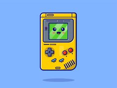 an old yellow gameboy with a face drawn on it's screen and eyes