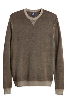 This crewneck sweater perfectly blends casual and elevated style with its contrasting ribbed trim and luxurious merino wool fabrication. 26 1/2" length (size Medium) Crewneck Long sleeves Ribbed cuffs and hem 100% merino wool Hand wash, dry flat Imported Elegant Brown Crew Neck Sweater, Merino Wool Sweater For Layering With Ribbed Neckline, Elevated Style, Favorite Daughter, Maternity Shops, Loungewear Shorts, Merino Wool Sweater, Designer Clothes For Men, Modern Outfits