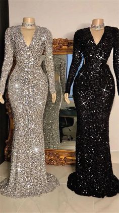 prom dress#evening dress#prom gown#evening gown#sequined mermaid prom dress#evening dress with long sleeves#v-neck prom gown#backless evening gown#yczzlybridal Sukienki Plus Size, Mermaid Evening Dress, Luxurious Dresses, Afrikaanse Mode, Mermaid Prom Dress, Gown Plus Size, Floor Length Prom Dresses, Long Sleeve Prom, Sequin Evening Dresses