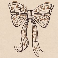 a drawing of a bow with musical notes on it's side and in the middle