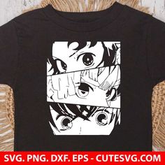 an anime t - shirt with the image of two eyes in black and white on it