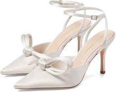 Women's Loeffler Randall Alina Bow Pump with Ankle Strap Elegant High Heels With Detachable Bow, Elegant Heels With Detachable Bow, Elegant Satin Wedding Shoes For Parties, Elegant Pointed Toe Heels With Detachable Bow, Elegant Summer Wedding Shoes With Bow, Elegant Heels With Detachable Bow And Pointed Toe, Elegant Evening Heels With Detachable Bow, Elegant Summer Wedding Shoes With Satin Bow, Satin Wedding Shoes With Bow And Pointed Toe