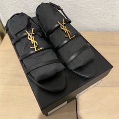 Authentic Ysl Sandals Black And Gold Closed Back Worn Only Once Size 40 Pet Free And Smoke Free Home Willing To Negotiate Saint Laurent Sandals, Ysl Sandals, Yves Saint Laurent Shoes, Saint Laurent Shoes, Sandals Black, Black Sandals, Black And Gold, Yves Saint Laurent, Saint Laurent