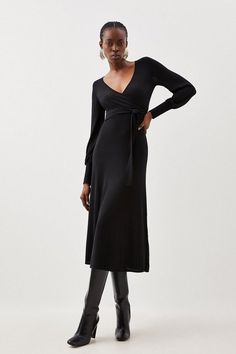 Cashmere Blend Wrap Full Sleeve Belted Knit Midi Dress | Karen Millen Formal Fall V-neck Wrap Dress, Elegant Long Sleeve Winter Dress, Formal V-neck Wrap Dress For Fall, Chic Fall V-neck Wrap Dress, Elegant Fitted Winter Maxi Dress, Fitted Maxi Dress With Surplice Neckline For Fall, Elegant Fitted Maxi Dress For Winter, Fitted V-neck Wrap Dress For Fall, Elegant V-neck Midi Dress For Fall