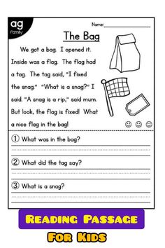 the bag worksheet for reading passages with pictures and words to help students learn how