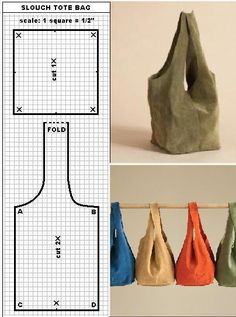 three different bags hanging on a line next to each other, and one is made out of paper