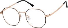 This geometric style will add subtle intrigue to your everyday look. For on-trend glasses add one of our many colorful tint options. | Zenni Geometric Prescription Eyeglasses Rose Gold Stainless Steel Trend Glasses, Geometric Glasses, Gold Glasses, Rim Design, Zenni Optical, Keke Palmer, Geometric Frame, Round Face Shape, Gold Geometric