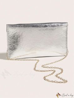 BirdinBag - Silver Metallic Envelope Clutch: Fashionable Medium-sized Statement Bag Chic Silver Envelope Evening Bag, Chic Party Shoulder Bag With Clasp, Chic Rectangular Flap Bag For Party, Chic Party Bags With Magnetic Closure, Chic Envelope Shoulder Bag For Party, Party Satchel Bag With Magnetic Closure, Trendy Party Bags With Magnetic Closure, Chic Envelope Shoulder Bag With Magnetic Closure, Party Clutch Flap Bag