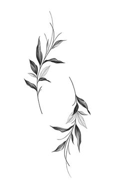 a black and white drawing of leaves