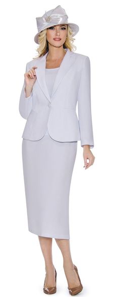 Giovanna Brand Fully Lined Three Piece Church Suit Style: 0707 Classic Three Piece 1 Button Jacket Skirt Suit Includes Matching Camisole Color: White Hat sold separately. Expert Customer Service 929-600-1826 Limited Quantities Usher Suits, Suit With Jacket, Women Church Suits, Midi Skirt Pattern, Women Church, Plus Size Suits, Church Suits, Skirt Suits, Crepe Skirts