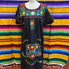 Mexican Dress Embroidered By Hand In Size Xl Measures Bust 44, Length 45 Black Embroidered Cotton Dresses, Black Cotton Dress With Embroidery, Black Cotton Embroidered Dress With Floral Embroidery, Black Cotton Dress With Floral Embroidery, Black Short Sleeve Embroidered Dress With Floral Details, Black Embroidered Dress With Floral Embroidery And Short Sleeves, Black Cotton Embroidered Short Sleeve Dress, Black Short Sleeve Dress With Floral Embroidery, Black Cotton Embroidered Dress With Short Sleeves