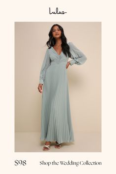 For an elegant look that always fits the dress code, we love the Lulus Sophisticated Grace Sage Green Pleated Long Sleeve Maxi Dress! Lightweight woven chiffon, with an accordion-style pleated texture throughout, shapes long sleeves with button cuffs and a plunging V-neckline. Bodice has a flattering ruched detail at the center, and a plunging V-back. Skirt has a flaring silhouette and finishes at a sweeping maxi hem. Hidden zipper/clasp at back. Fit: This garment fits true to size. Length: Floo Flower Maiden, Casual Formal Dresses, Modest Bridesmaid Dresses, Lulu Fashion, Bridal Party Dresses, Dress Inspo, Pleated Maxi Dress, Pleated Maxi, Sleeve Maxi Dress