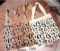 Animal Print Knit Totes (Multiple Colors)-Lola Monroe Boutique Leopard Print Tote, Leopard Print Bag, Leopard Tote, Knitting Tote, Wool Bags, Cotton Handbag, Casual Tote, Leopard Pattern, Types Of Bag