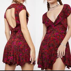 Free People It Takes Two Wrap Dress In Plum Combo Is Urban Chic Style With A Bohemian Vibe. The Free People Dresses, Tops And More Are A Fun Addition To Your Wardrobe. Slip On These Pieces And You Walk Out The Door Looking Effortlessly Chic. Free People It Takes Two Wrap Dress In Plum Combo Features A Ruffle Trimmed V Neckline, Tie At Waist, Open Back, Flared Skirt And Cap Sleeves. This Dress Has A Hidden Back Zipper. Approx Measurements Bust 27" Length Is About 32.5". Fabric: Viscose/Elastane C Urban Chic Style, Vintage Red V-neck Mini Dress, Bohemian Fitted V-neck Mini Dress, Fall V-neck Mini Dress With Boho Print, White Tunic Dress, Floral Spaghetti Strap Dress, Red Bohemian V-neck Mini Dress, Stretch Lace Dress, Boho Tunic Dress