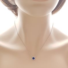 Sapphire Blue Cubic Zirconia Pendant Necklace-Azure - PoetryDesigns Sapphire Necklace Simple, Sapphire Necklace Wedding, Sapphire Jewelry Necklace, Blue Gem Necklace, Blue Diamond Jewelry, Jewelry Necklace Simple, Blue Pendant Necklace, Silver Necklace Simple, Royalty Fashion