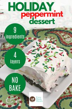 holiday peppermint dessert recipe on a white plate