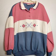 "Vintage Color Block Sweatshirt Collar Embroidered Sports Accent II Size 1X Shoulders 27\" pit to pit 27\" length 23\" sleeves 19\" Unbranded No tags Preowned From an estate pet friendly home" Color Sweatshirt, Comfy Clothing, Block Color, Fresh Outfits, Color Block Sweatshirt, Vintage Color, Clothing Inspiration, Korea Fashion, Vintage Colors