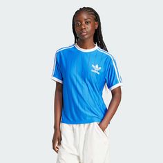 adidas Adicolor 3-Stripes Pinstripe Tee - Blue | Free Shipping with adiClub | adidas US Adidas Adicolor, Running Clothes Women, Bold Shoes, Adidas Jersey, Adidas Tee, Adidas Original, Adidas Originals Women, Training Clothes, Adidas Shop