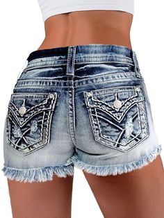 PRICES MAY VARY. Trendy and stylish: Our ripped jeans shorts for women are the perfect addition to your summer wardrobe. The distressed,star,striped,Embroidery design and roll hem give them a trendy and edgy look that will make you stand out. Comfortable fit: Made from high-quality denim fabric, these mid-rise denim shorts offer a comfortable and flattering fit. The soft and stretchy material allows for easy movement and all-day comfort. Versatile and easy to style: These denim shorts can be dre Women Jean Shorts, Ripped Jeans Shorts, Mid Rise Denim Shorts, Jeans For Short Women, Brown To Blonde, Shorts For Women, Straight Leg Denim, Edgy Look, Denim Shorts Women