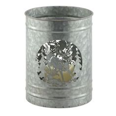 a metal cup with a design on it