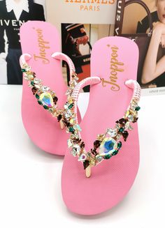 Description The beautiful rhinestone and customizable Flip Flops for the beach brides, bridesmaids, vacation, honeymoon or any occasion you desire to look gorgeous. Perfect in any outfit! Being unique and stunning on design, these flip flops must be your must-have item! The sandal is anti-slip, comfortable and durable as it is made from high quality rubber from the South of Thailand, where is famous for the best rubber tree. Moreover, the crystals are decorated on the sandal with effective adhes Elegant Rhinestone Sandals For Beach Season, Summer Prom Sandals With Rhinestones, Elegant Pink Summer Flip Flops, Rhinestone Sandals For Prom In Summer, Summer Party Flip Flops With Rhinestones, Glamorous Pink Beach Sandals, Glamorous Pink Sandals For Beach, Pink Rhinestone Party Flip Flops, Pink Rhinestone Flip Flops For Summer