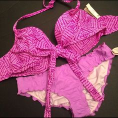 Nwt Victoria's Secret Wrap Bikini In Purple Lilac Magenta Pink Print:32ddd Or 34d Wrap Top+Xs Or Small Ruffle Cheeky Bottom Fitted Purple Swimwear For Vacation, Fitted Purple Swimwear For Poolside, Fitted Purple Swimwear For Beach Season, Victoria's Secret Purple Beachwear Swimwear, Victoria's Secret Purple Swimwear For Pool, Victoria's Secret Purple Swimwear For Beach Season, Victoria's Secret Purple Swimwear For Vacation, Victoria's Secret Purple Swimwear For Beach, Pink Tankini