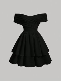 Tween Girls' Fashionable Casual Party Elegant Off-Shoulder Spaghetti Strap Princess Dress Black Elegant  Short Sleeve Knitted Fabric Plain A Line Medium Stretch  Tween Girls Clothing, size features are:Bust: ,Length: ,Sleeve Length: 8th Grade Formal Dresses For Teens Black, Quince Guest Outfit Dresses Black, Black Dress Inspo Casual, Ho Co Dresses, Black Teen Dress, Off Shoulder Dresses With Sleeves, Fall Dance Dresses Middle School, Cute Dresses With Sleeves, Short Dance Dresses Winter Formal