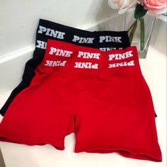 2 Pair Pink Victoria's Secret Women's 3" Seamless Logo Shorts Size Small Nwot Girly Accessories, Christmas Wishlist, Women's Intimates, Victoria Secret Pink, Black Red, Pink Ladies, Victoria's Secret, Black And Red, Size Small