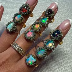 Price Is For One. New Genuine, Natural, High Grade Ethiopian Opals In Pyrite Sand. Fits Size 7 Best But Are Adjustable. Gold And Silver Available. The Opals Range From White Fire, Black Fire, Ovals, Nuggets, Tear Drop And Triangle Shape. Please Message Me After You Order To Let Me Know If You Prefer A Certain Ring Style. Otherwise The Ring Will Be Chosen At Random. Gold And Gemstone Jewelry, Vibtage Rings, Gaudy Rings, Wedding Rings Boho, Jewel Rings, Maximalist Jewelry, Bridge Jewelry, Black Opal Jewelry, Fire Opal Jewelry