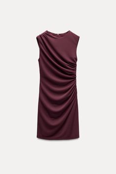 SHORT DRESS WITH RUCHING - Plum | ZARA United States Short Burgundy Dress, Burgundy Short Dress, Zara Short Dress, Dress With Ruching, Wine Dress, Jeans Cargo, Zara Shorts, Cardigan Sweater Jacket, Shirt Blouses Tops